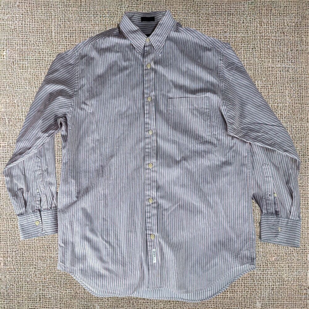 DKNY White Striped Cotton Dress Shirt XL Regular Fit 16.5in Neck Button-Down